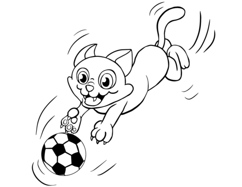 Cat Chasing The Ball Coloring Page